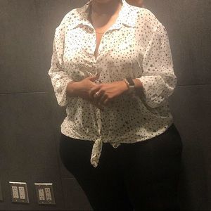 Sheer button up stars and dots shirt